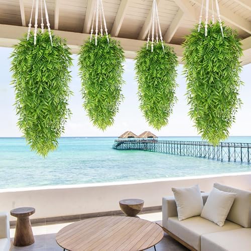 Waipfaru 4Pcs Artificial Hanging Plants, Fake Willow Leaves Vines
