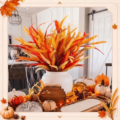 8 Pack Fall Artificial Wheat Bundle 23.6" Dried Golden Natural