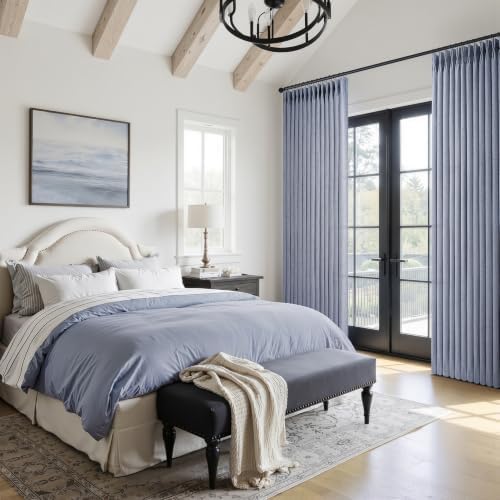 Dusty Blue 102 Inch Extra Long Memory Trained Pleated Linen Sheer Curtains