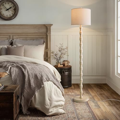 BOBOMOMO 62" Rustic Floor Lamp, Retro Farmhouse Standing Lamp with Rotary Switch, Resin Antique White Floor Lamp for