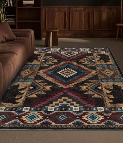 YIHOUSE Washable Western Cabin Area Rugs 4x6 Brown