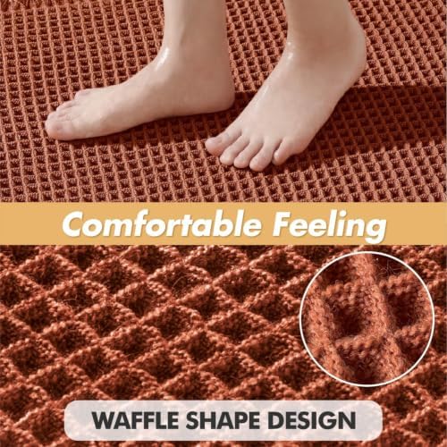 MIULEE Fall Rust Set of 2 Waffle Bathroom Rugs Boho Bath Mat 17x24 Inch