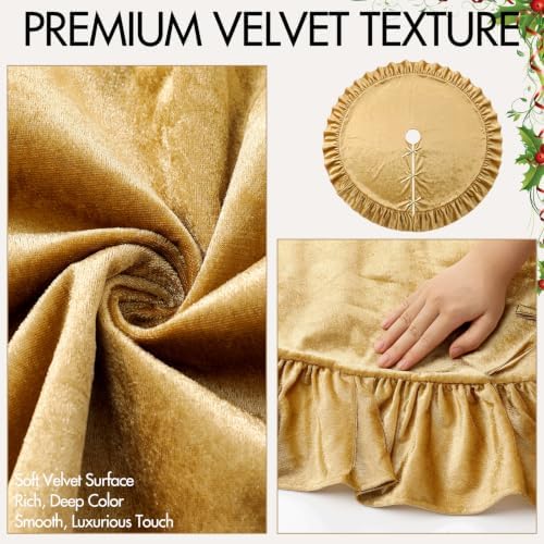 Velvet Christmas Tree Skirt, 60 Inches, Bow Style, Gold