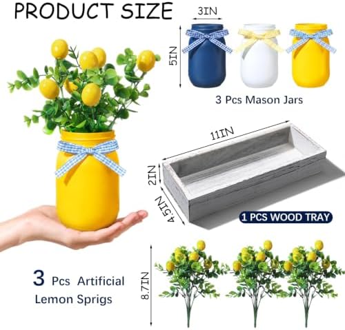 Unittype 7 Pcs Italian Lemon Mason Jars Centerpiece for Table