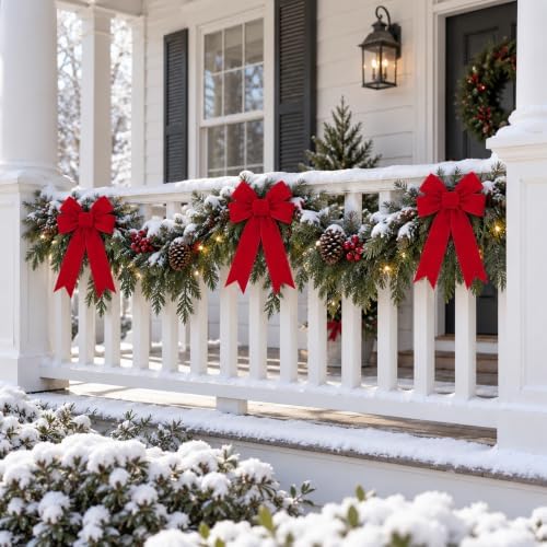 12 Pcs Golden Edged Red Velvet Tree Topper Bows, Large Christmas Wreath Bow