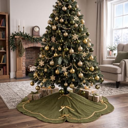 Arrowbash Olive Green 36 Inch Christmas Tree Skirt Velvet Scallop Ddge