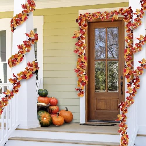 Sggvecsy 3 Pack Fall Maple Leaf Garland 5.7Ft/Piece Artificial Autumn Maple Leaves Garland Fall Leave Vines with Hanging Foliage for Home Indoor Outdoor Fireplace Wedding Thanksgiving Party Decor