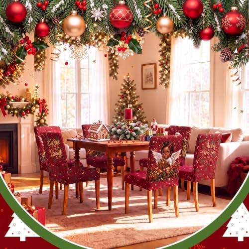 Moukeren 6 Pcs Christmas African American Dining Chair Covers