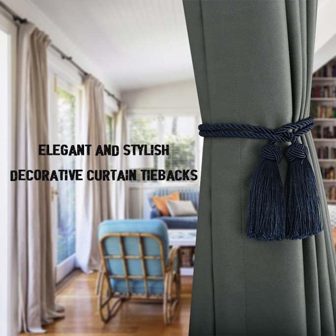 BEL AVENIR 6 Pack Handmade Rope Tassel Curtain Tiebacks | Decorative Curtain Holdbacks with Tassel (Navy, 6 Pack)