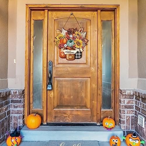 Boao Fall Door Decor Wooden Pumpkin Hanger Welcome Sign for Front Door