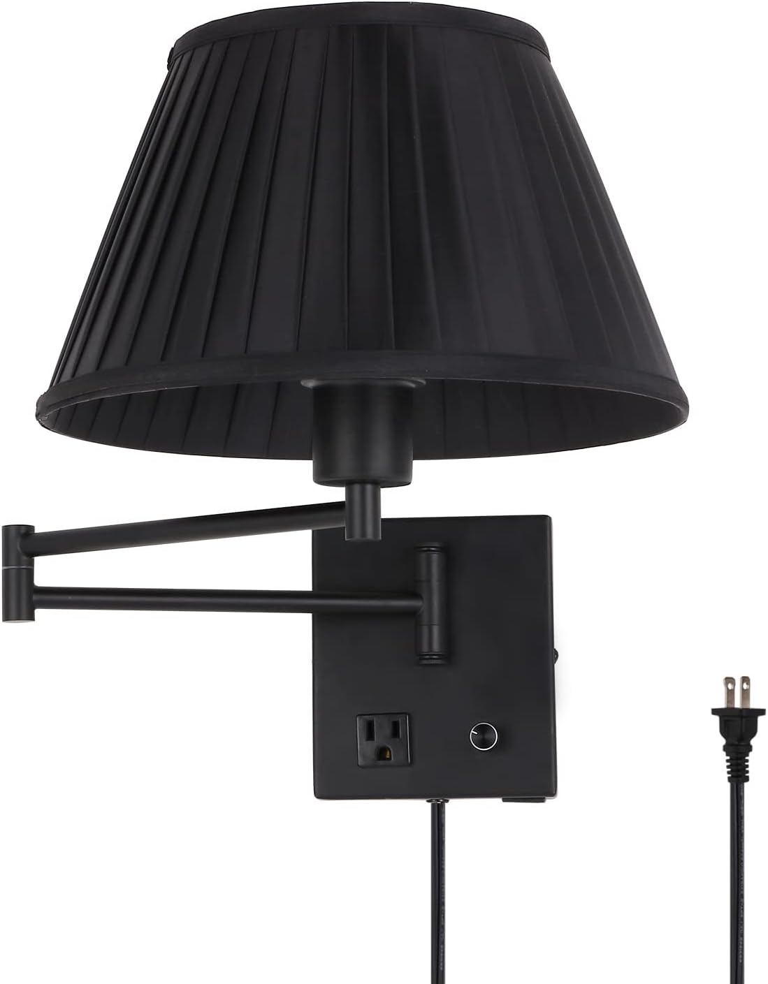17" Swing Arm Wall Lamp USB & AC Outlet, Dimmable, Black | Adjustable Swing Arm Rotary dimmer sets Plug-in bedside