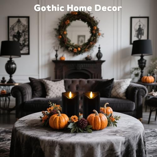 Black Flameless Candles Set of 2, Halloween Candles with Remote & Timer
