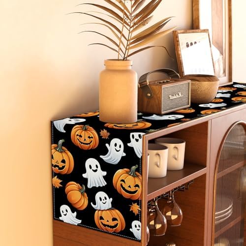 Rvsticty Halloween Table Runner,Ghost Pumpkin Decorations for Home Decor