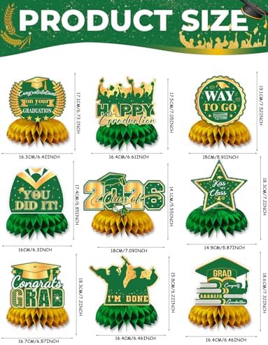 Graduation Table Decorations Class of 2026, 9Pcs Graduation Centerpieces