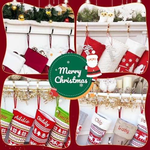 Edoneery Christmas Stocking Holders for Fireplace Mantle with Separate Double-Sided Tapes, 4 Pack Adjustable Non-Slip Metal Stocking Hangers for Mantel Xmas Party Decorations,Bronze
