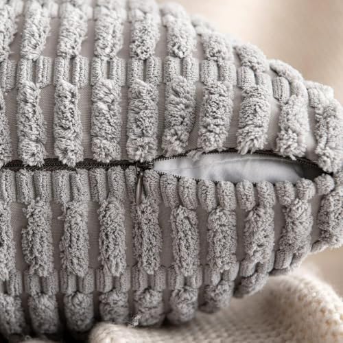 MIULEE Lumbar Corduroy Decorative Throw Pillow Covers 12x20 Light Grey