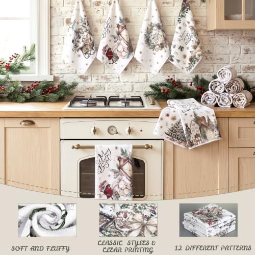 VitalCozy 12 Pcs Christmas Kitchen Towels, Watercolor Tree Truck Dishcloths