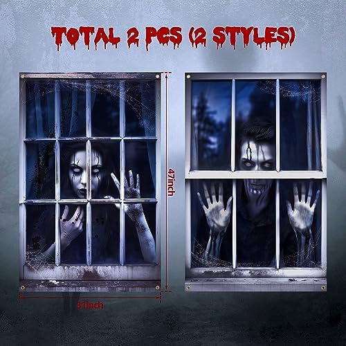 Newwiee 2 Pcs Scary Halloween Curtain Window Silhouette Cover, Spooky Ghost