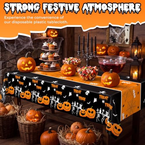 6 Pack Halloween Tablecloth, 54" x 108"Disposable Plastic Table Cloths Cute Pumpkin Ghost Halloween Table Covers for Home Decor Halloween Party Decorations