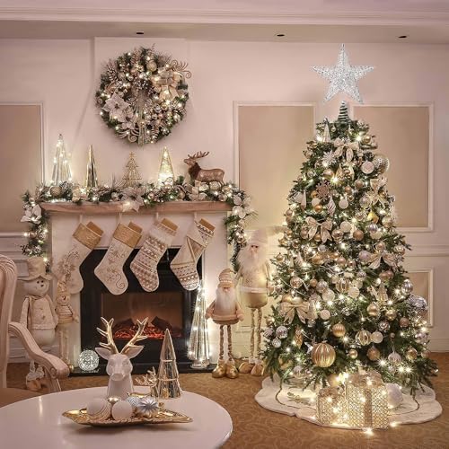 Christmas Tree Toppers Glitter Silver Star for Christmas Tree Decoration