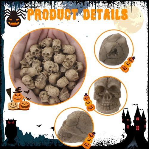 50pcs Halloween Mini Skulls Miniature Resin Skeleton Head Party Decorations