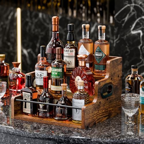 KLM Liquor Bottle Display Shelf, Coffee Syrup Rack Organizer, 3 Step Countertop Liquor Wine Rack, mini bar,liquor