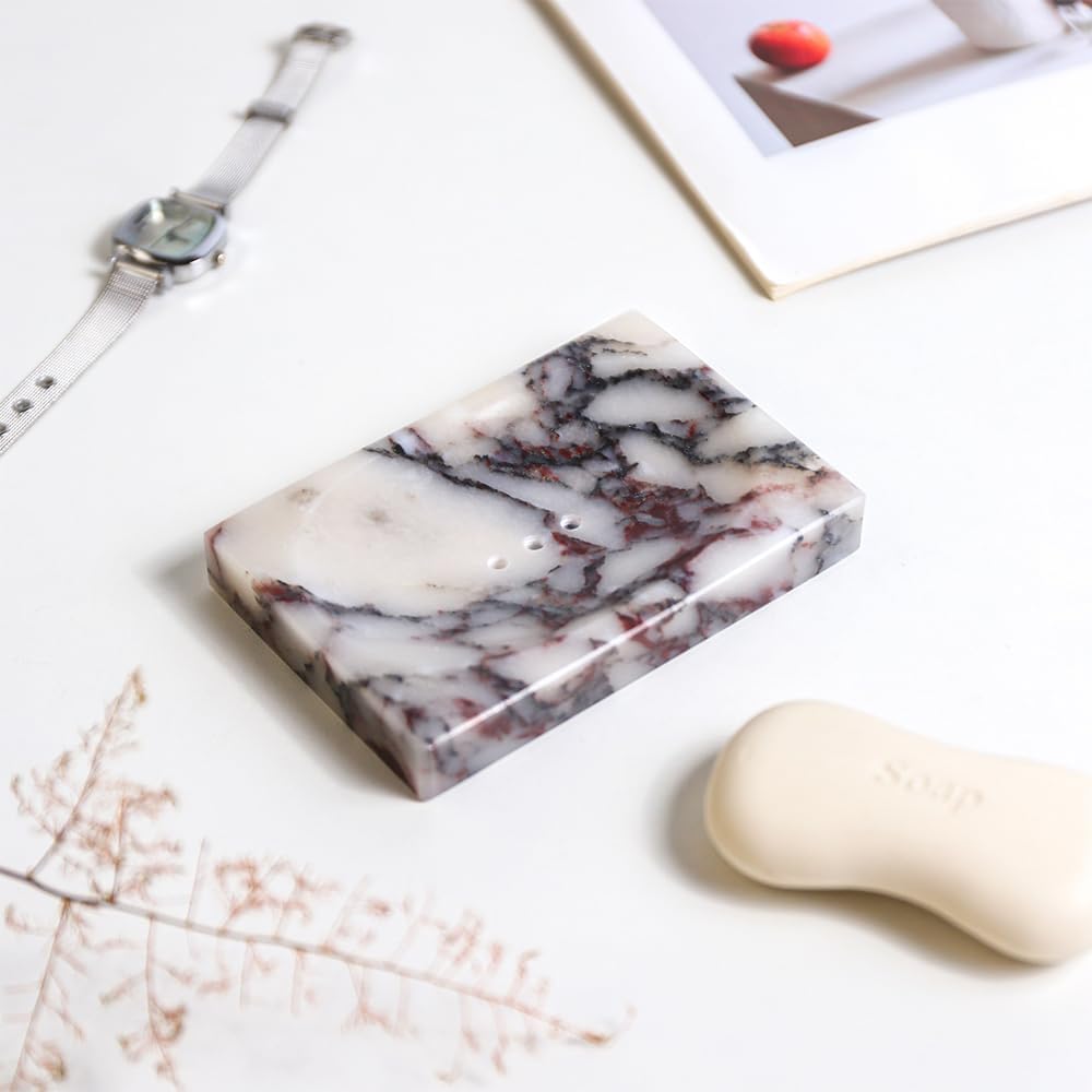 Marble Soap Dish Tray Marble Soap Holder Trinket Plate / Calacatta-viola / 4.7"L x 3.1"W / Natural
