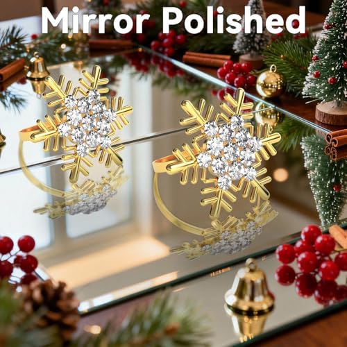 ZeeDix Christmas Gold Snowflake Napkin Rings Set of 12, Napkins Ring for Dinning Table - Rustic Dinner Tables Decoration for Wedding Receptions Christmas Thanksgiving Holiday Party Dinner Parties