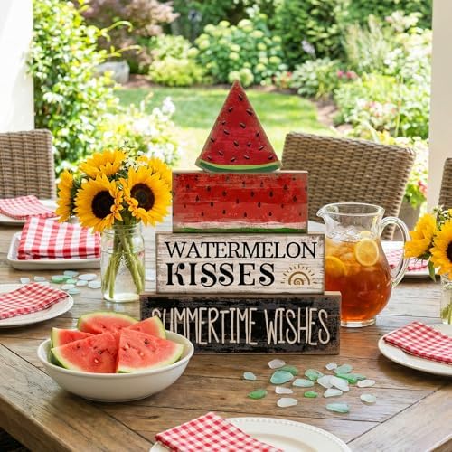 Lineshading 4 Pcs Summer Table Decor Wooden Watermelon Tiered Tray Decor