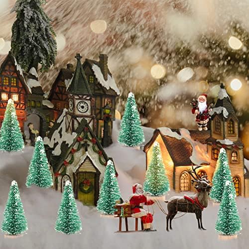 72Pcs Frosted Christmas Trees Artificial Sisal Tree with Wood Tree Base Home Decor for Party Green