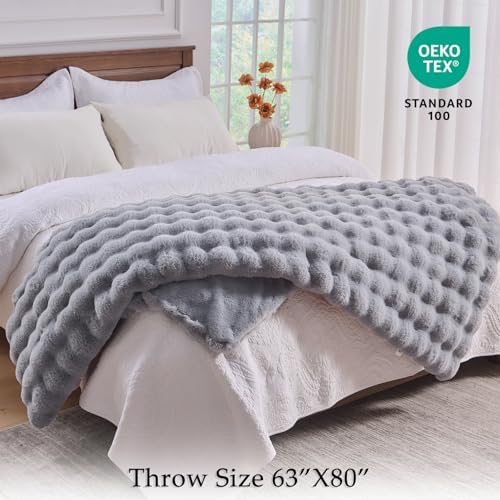 BENVWE Fluffy Faux Fur Throw Blanket for Couch, Soft Plush Thick Cozy Fuzzy Luxury Minky Bubble Blanket for Home Living