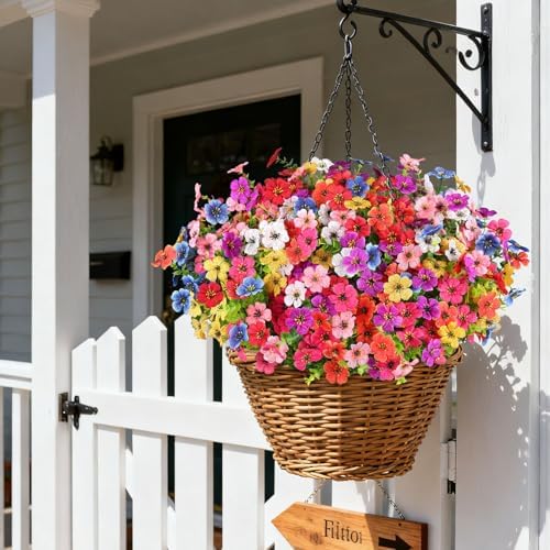 16PCS UV Resistant Artificial Flowers for Outdoors, Mix 8 Colors