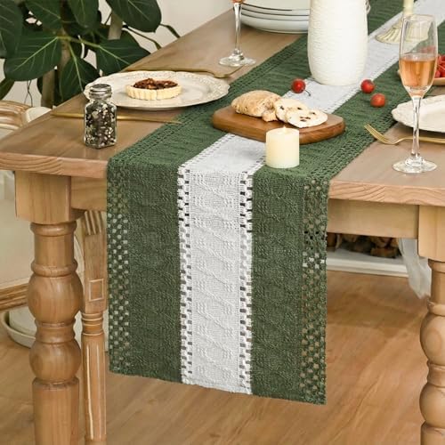 Artoid Mode Army Green Farmhouse Woven Table Runner 12x108 Inch