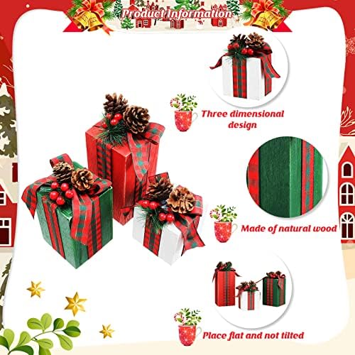 Amyhill 3 Pcs Christmas Table Centerpieces Christmas Wooden Present Decor