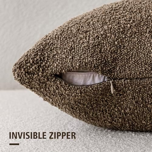 Textured Boucle Throw Pillow Covers Accent Solid Decorative Pillow / 20 x 20 / Brown / Set of 2