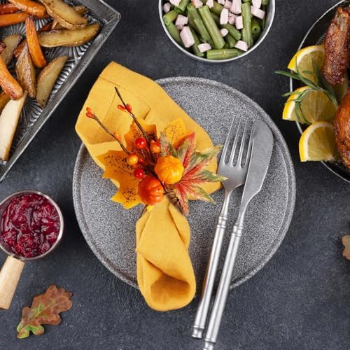 Maple Leaf Napkin Rings Set of 12, Thanksgiving Fall Pumpkin Napkin Holder Rustic Napkin Rings for Thanksgiving Party Banquet Kitchen Table Celebration