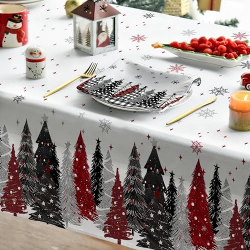 Horaldaily Christmas Tablecloth 60 x 60 Inch Square Christmas Trees Red