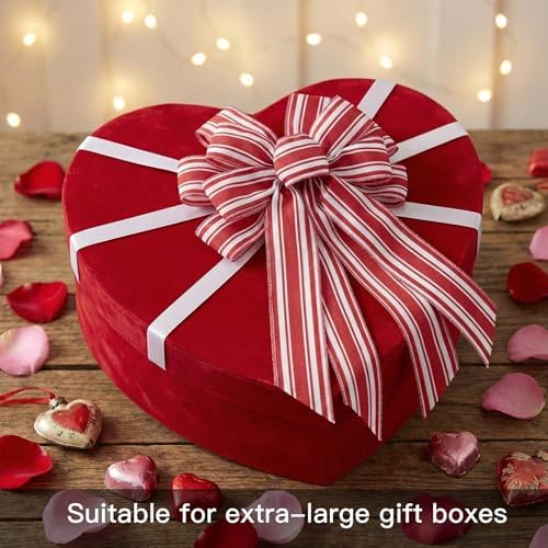 Red White Striped Wreath Bow for Front Door, 20.87 x 11.42 Inch Large Premade Valentine's Day Holiday Bows, Valentines 4th July Decorate