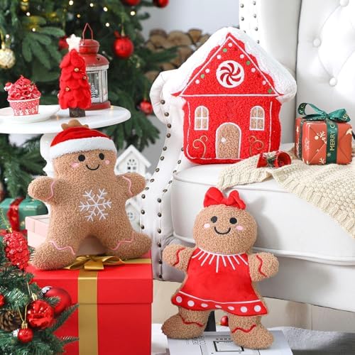 Konohan 3 Pcs Christmas Gingerbread Man House Throw Pillows Xmas Pillows