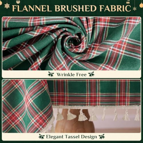 Softalker Christmas Plaid Tassel Tablecloth Rectangle, Green, 55" x 102"