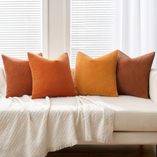 MIULEE Fall Corduroy Decorative Throw Pillow Covers Orange Rust 18x18