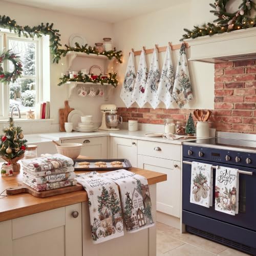 VitalCozy 12 Pcs Christmas Kitchen Towels, Watercolor Tree Truck Dishcloths