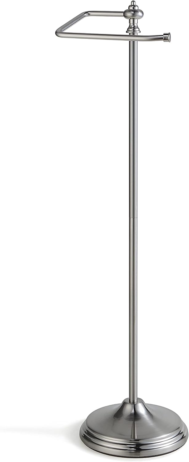 SunnyPoint Bathroom Free Standing Toilet Tissue Paper Roll Holder Stand with Reserve Function, Satin Nickel