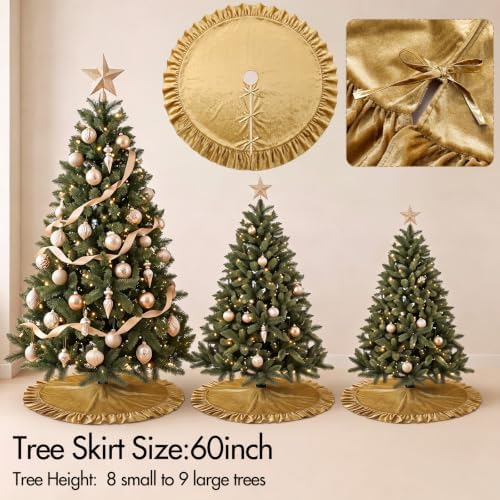 Velvet Christmas Tree Skirt, 60 Inches, Bow Style, Gold