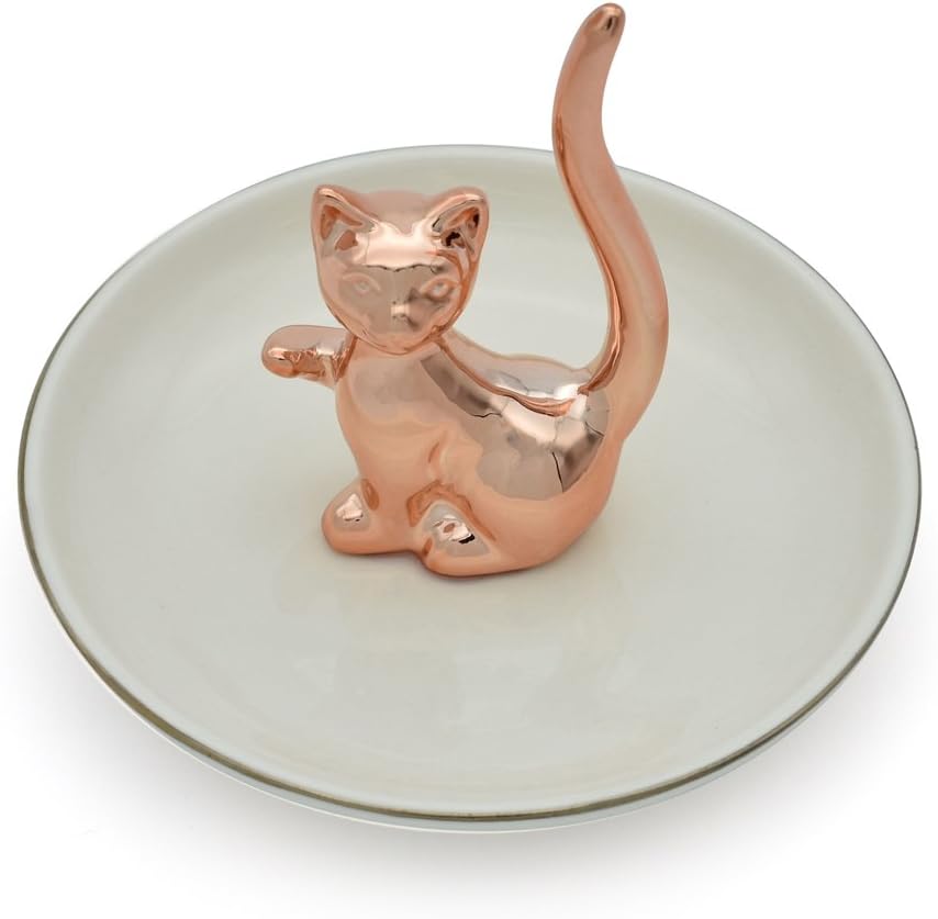 Rings Holder Jewelry Storage Dish Trinket Tray Decorative / One Size / Rose Gold Lucky Kitten