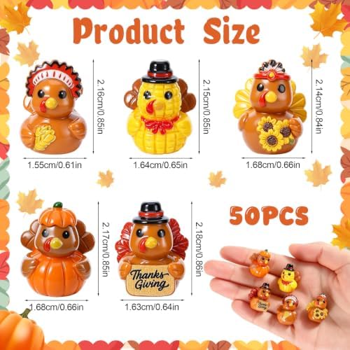 50 Pcs Thanksgiving Mini Resin Ducks, Tiny Turkey Ducks