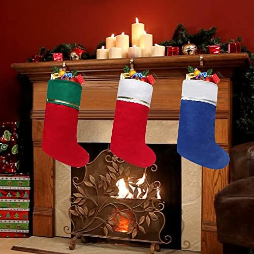36 Pack Felt Christmas Stockings, 19 Inches Red and Green Christmas Stockings, Green Cuff with Gold Trim Christmas Stockings for Family Christmas Holiday Decorations