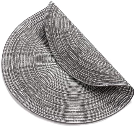 SHACOS Round Braided Placemats Set of 6 Round Table Mats 15 inch Cotton Washable for Holiday Party (Black Gray, 6)