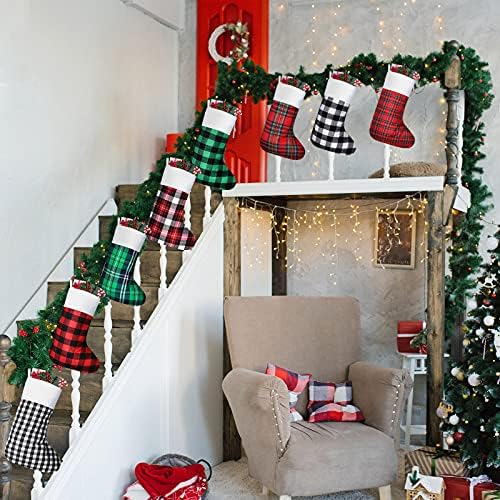 Tatuo 8 Pieces Christmas Stockings Buffalo Plaid for Fireplace,20 Inches
