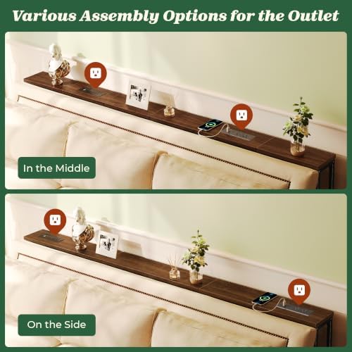 SUPERJARE 78.8 inch Narrow Behind Couch Table with Charging Stations